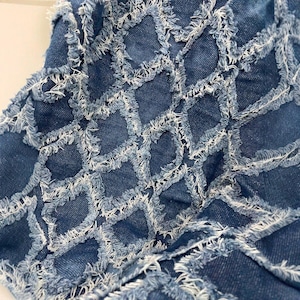 Denim Tie-Dye Geometriskt Mönster Bomull Jacquard Tvättat Tyg – Kreativt Upcycling Handgjort Designermaterial