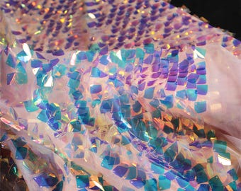 Schimmerndes Diamant-Paillettennetz, Fischschuppen-Pailletten-Tüll, rosa Netzstoff, holografischer Glanz für Partykleider, Bühnenkostüme, Fotohintergründe