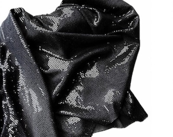 Soft Black 3mm Sequin Embroidered Fabric, Designer Evening Bridal Textile
