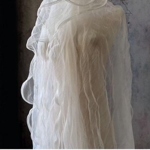 Tela de tul de malla Wabi Sabi arrugada color marfil, red de nailon elástica suave cortada a medida para velo de novia, vestido bohemio DIY imagen 6