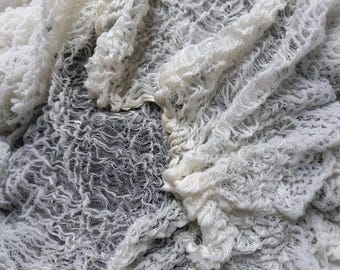 Cream Crinkled Cotton Gauze Fabric, Wabi-Sabi Sheer Texture, 100% Cotton