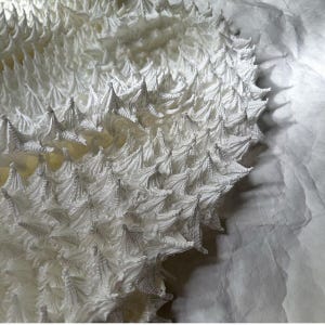 White Sculptural Spiked Fabric, Hand-Tucked Avant Garde Couture Textile, Mountain Durian Hedgehog Texture
