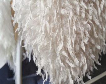 White Feather Fringe Fabric, Fluffy Tassels, 100% Polyester by Yard, Bridal Cape Evening Dress