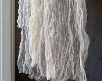 Ivory Crinkled Wabi Sabi Mesh Tulle Fabric, Soft Stretch Nylon Net by the Yard for Bridal Veil Boho Dress DIY