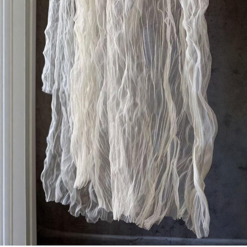 Tela de tul de malla Wabi Sabi arrugada color marfil, red de nailon elástica suave cortada a medida para velo de novia, vestido bohemio DIY imagen 1