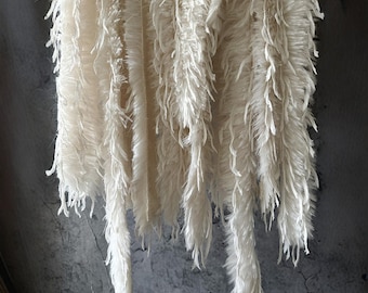 White Feather Fringe Trim, Soft Fluffy Lace for Bridal Dress, Boho Headband, Craft Supply