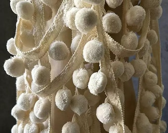 Ivory Cotton Pom Pom Trim, 3cm Soft Balls, Bridal Nursery Craft Supply by Yard
