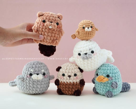 Bundle 6 in 1 - Baby water animals, no sew pattern, amigurumi otter, platypus, seal, beaver, English, French tutirials