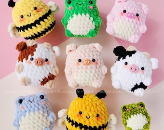 Bundle Baby Bauernhoftiere Häkelanleitung, Englisch, Französisch Anleitung, Amigurumi Kuh, Frosch, Biene, Schwein