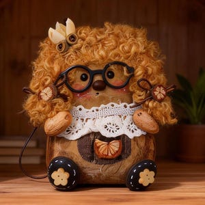 手作りの豆の鞘のアートドール、再利用された天然素材から作られたアートドール、自然と持続可能性にインスピレーションを得たスローメイドドール