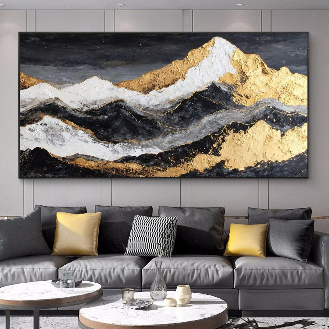 Original Gold Mountain Wall Art, Abstract Landscape Oil Painting ...