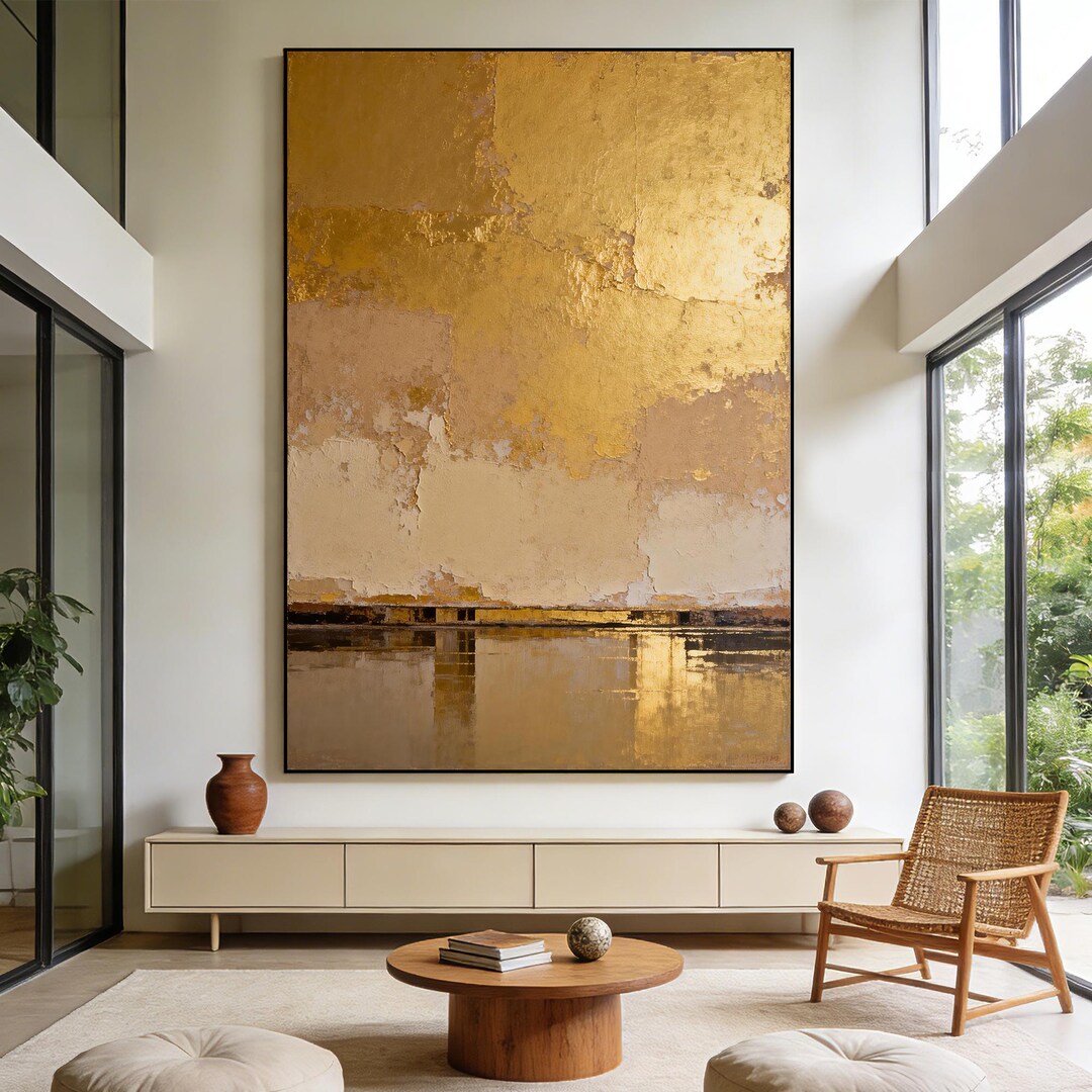 Original Gold Abstract Oil Painting, Luxury Modern Wall Art, Textured ...