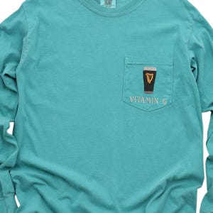 Vitamin G Guinness Embroidered Long Sleeve T-shirt, Funny Irish Beer Comfort Colors Shirt, St. Patrick’s Day Gift image 5