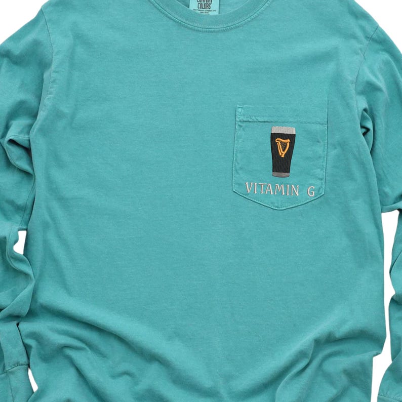 Vitamin G Guinness Embroidered Long Sleeve T-shirt, Funny Irish Beer Comfort Colors Shirt, St. Patrick’s Day Gift image 5