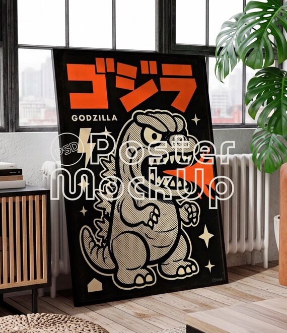 Industrial Loft Poster Mockup: Black Frame, 2x3 Ratio (Digital Download, PSD, Photopea Templates)