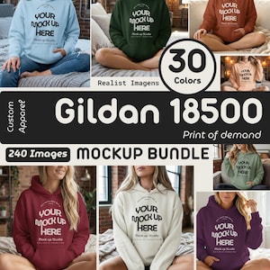 Maqueta de sudadera con capucha Gildan 18500: 248 imágenes en alta resolución (descarga digital)