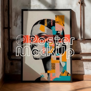 Vertical Black Frame Poster Mockup: Industrial Concrete Wall (Digital Download, PSD) 2x3 Ratio