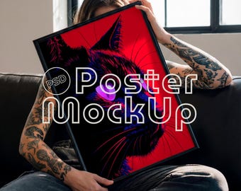 Woman Holding Poster Mockup: Poster Template with Person ( 2x3 Ratio, PSD, Photopea, Digital Download)