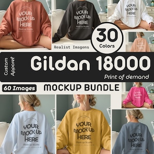 Conjunto de maquetas Gildan 18000: Sudadera de cuello redondo (delantera y trasera) (descarga digital)