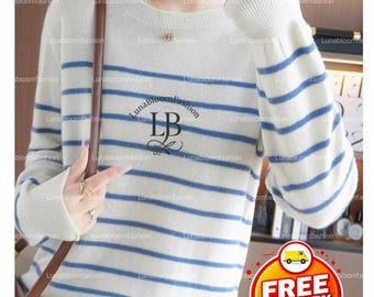 Striped Knit Sweater, Wool Blend Pullover, Casual Fall Winter Top