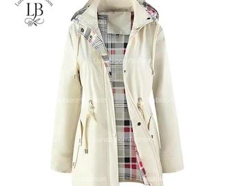 Women’s Long Hooded Rain Jacket | Outdoor Raincoat Windbreaker | Lightweight Zip Coat | Casual Elegant Outerwear | Designed by LunaBloomFash