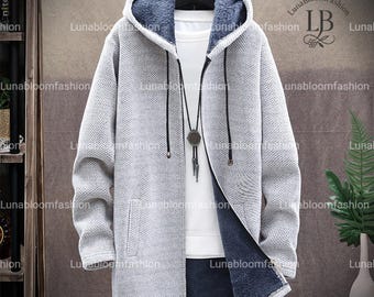 Gebreid vest heren met capuchon | Met fleece gevoerde winterjas