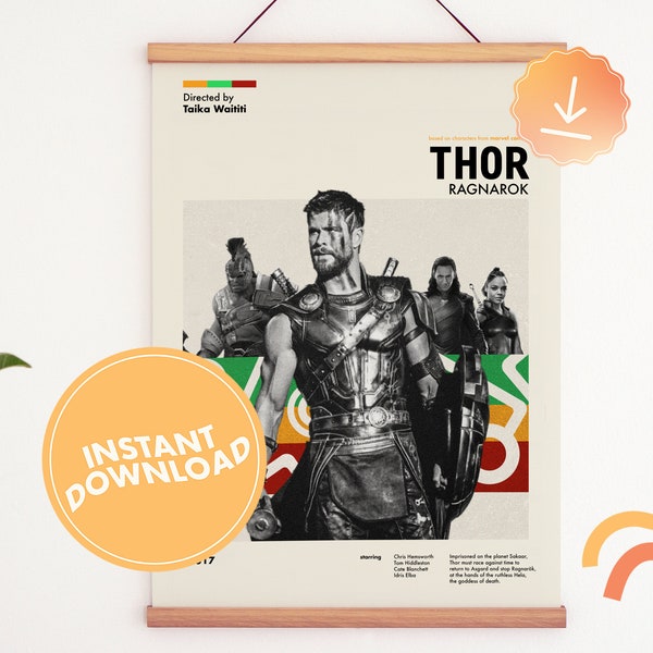 Thor: Ragnarok Print | Midcentury Modern Poster, Digital Download Print, Retro Wall Decor, Alternate Film Poster