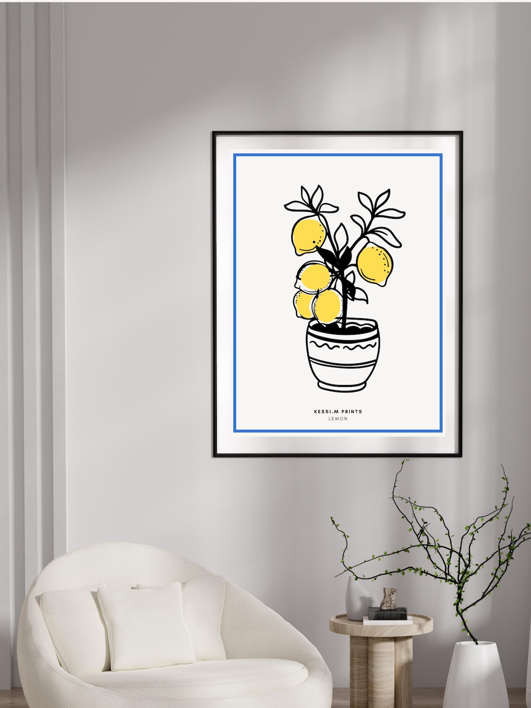 Lemon Wall Art Print | Modern Kitchen Decor | Minimalist Fruit Digital ...