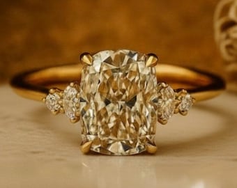 Elongated Cushion Cut Moissanite Engagement Ring, 14K Gold Cushion Promise Ring, Anniversary Gift for Her