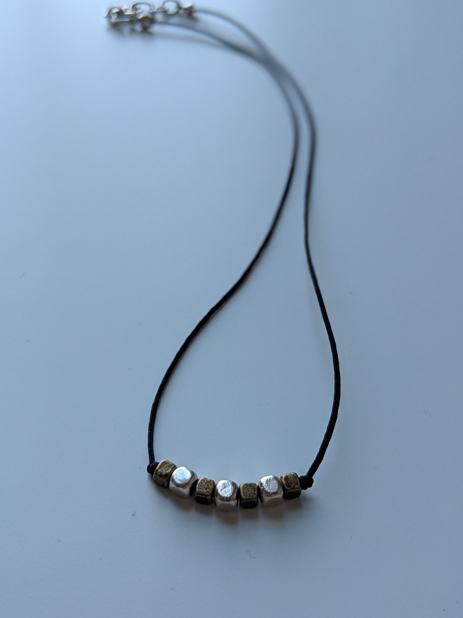 Black Cord Necklace with Silver and Gold Beads 16 Etsy