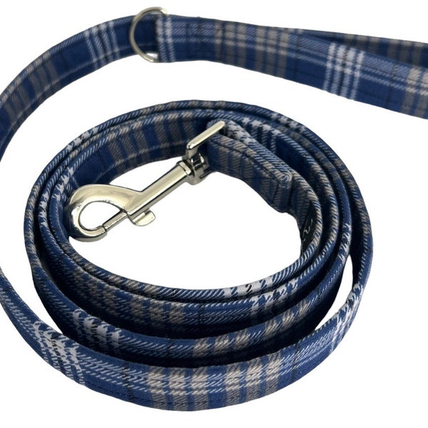 ORIGINALLY 22 DOLLARS - 3/4" Dog Leash with D-Ring to Hook Bag or Keys To Blue Plaid, 5 foot Dog Leash for Small and Large Dogs