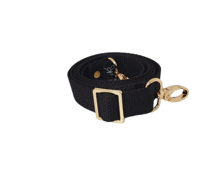 1" (25mm) Adjustable Bag Strap, Black Webbing,  Cotton Crossbody Purse Strap, 29"-51" Length