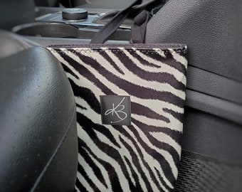 Small Travel Caddy, Car Caddy, Zebra Print Fabric