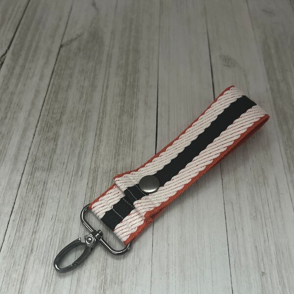 ORIGINALLY 18 DOLLARS -Key Chain Strap, Wristlet Handle, Orange, Black and White Striped, Removable Handle, Snap On Wrist Key Chain