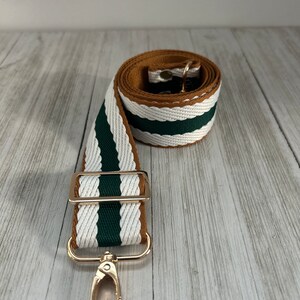 Adjustable Bag Strap, Green and White Striped 1.5" Cotton Crossbody Purse Strap, 29"-51" Length, Replacement Bag Strap