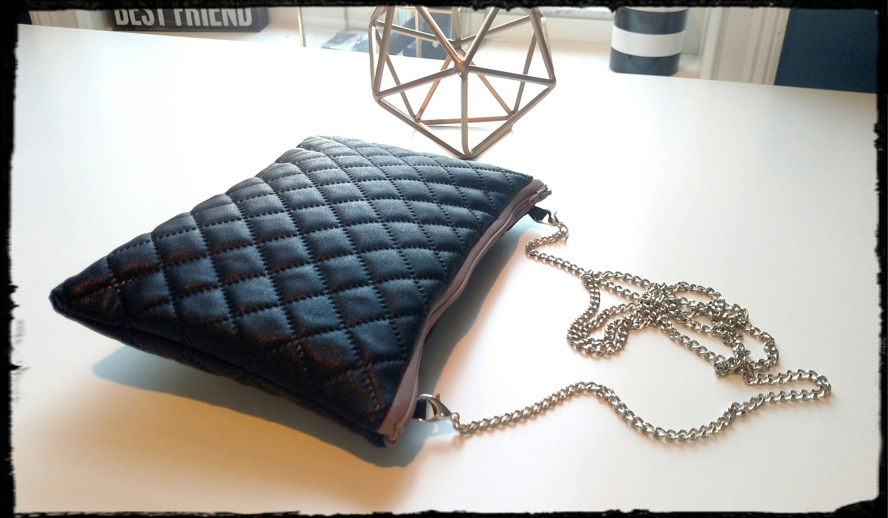 black quilted crossbody bag with chain