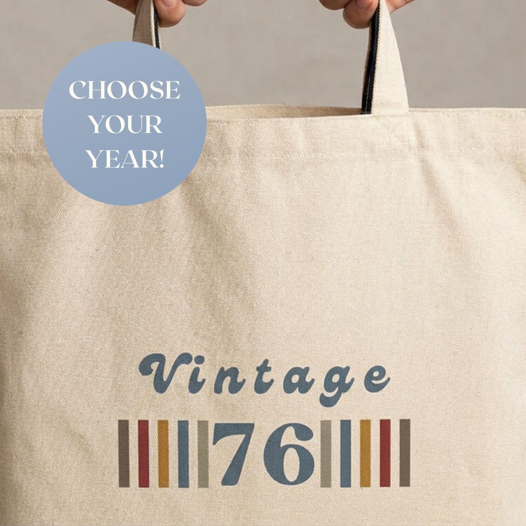 Vintage 1976 Stripe Tote Bag 50th Birthday Gift Retro Canvas Market Bag ...