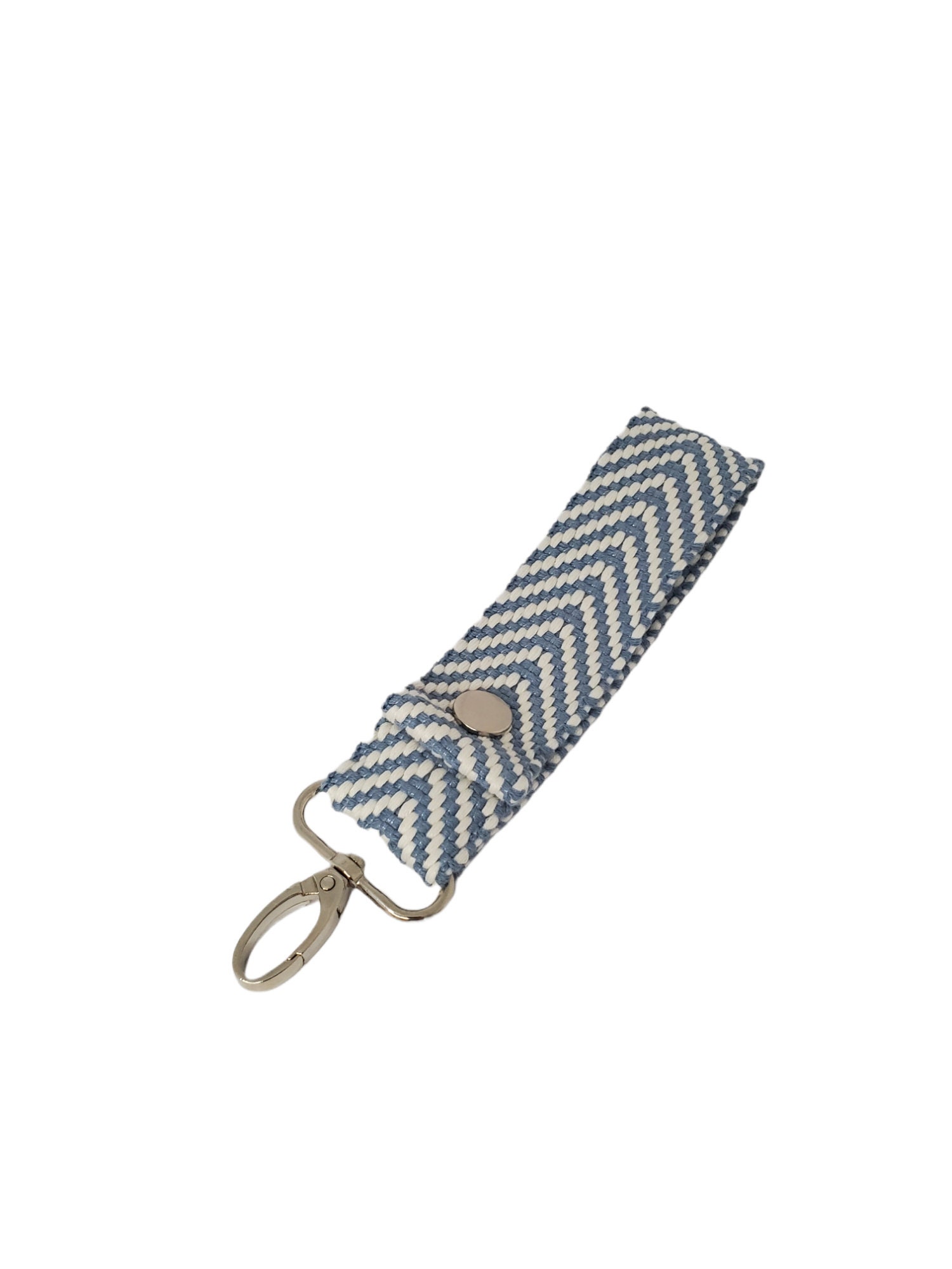 Key Chain Strap, Wristlet Handle, Blue and White Chevron, Removable