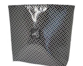Large Travel Caddy, Car Caddy, Black and White Print Laminated Cotton Fabric