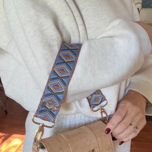 Purse Strap Replacement Short Blue and Brown  Shoulder Bag Strap Wide Handbag Strap Travel Tote Bag Accessory Gift Idea for Her