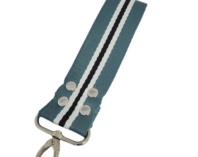 ORIGINALLY 18 - Wristlet Handle, Green, Black and White Striped Cotton Webbing ,1.5" Swivel Hook, Travel Key Chain