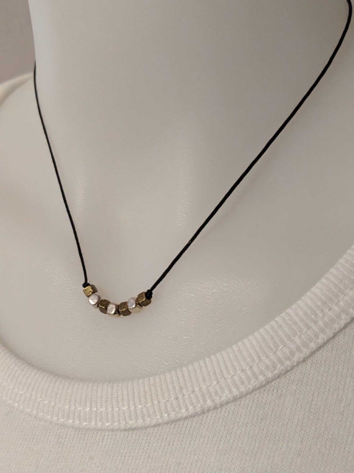 Black Cord Necklace with Silver and Gold Beads 16 Etsy