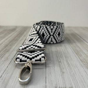 Crossbody Purse Strap 1.5” Replacement Bag Strap Adjustable Handbag Strap Wide Handbag Strap, Black and White Patterned
