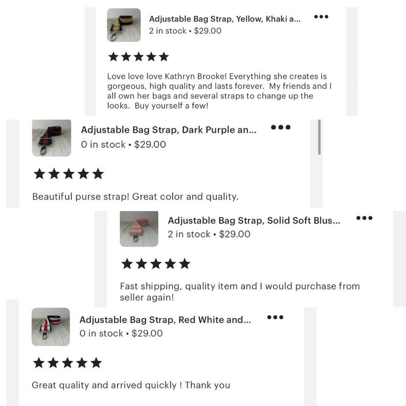 5 star review for Kathryn Brooke bag straps
