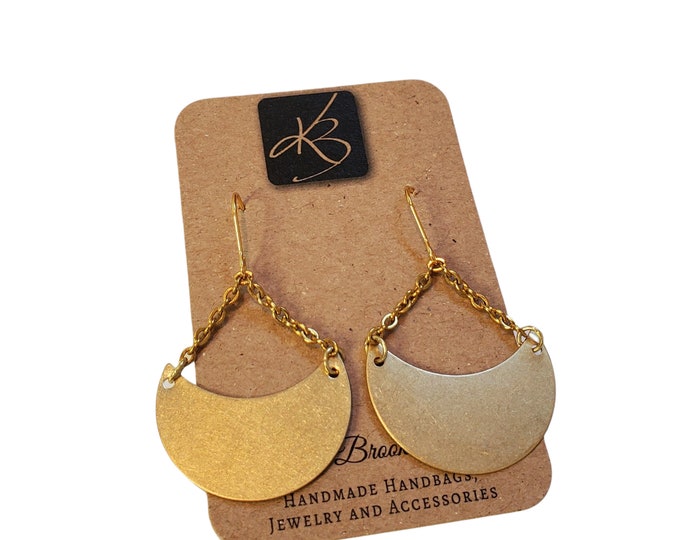 ORIGINALLY 32 DOLLARS - Raw Brass Solid Half Moon Dangle Earrings, Brass Earrings, Dangle Earrings, Long Dangle Earrings