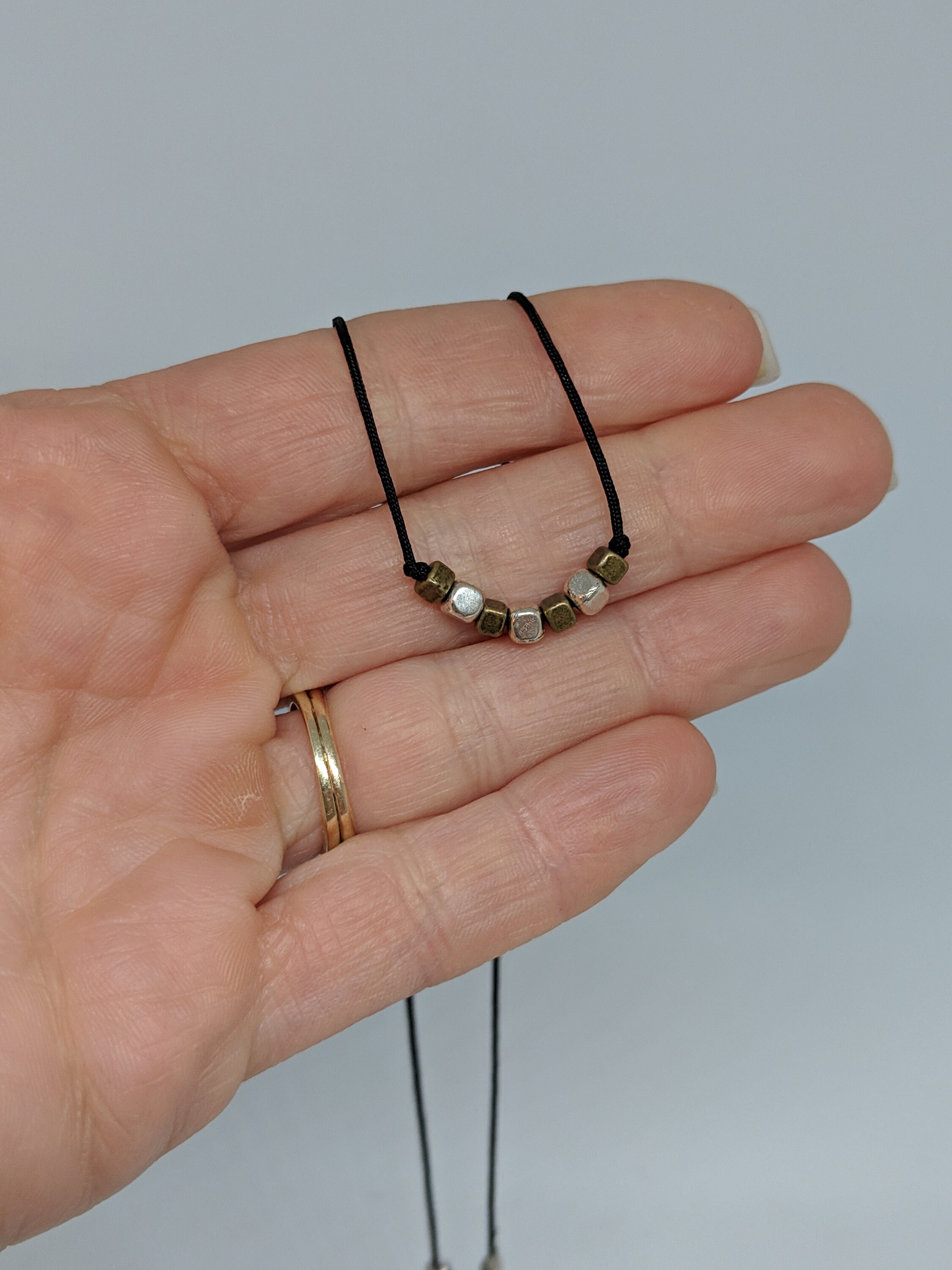 Black Cord Necklace with Silver and Gold Beads 16 Etsy