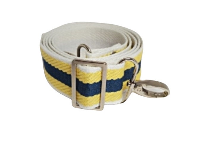 Adjustable Bag Strap, Yellow, Navy and White 1.5" Cotton Crossbody Purse Strap29" - 51" Length/Camera Strap/Adjustable Length