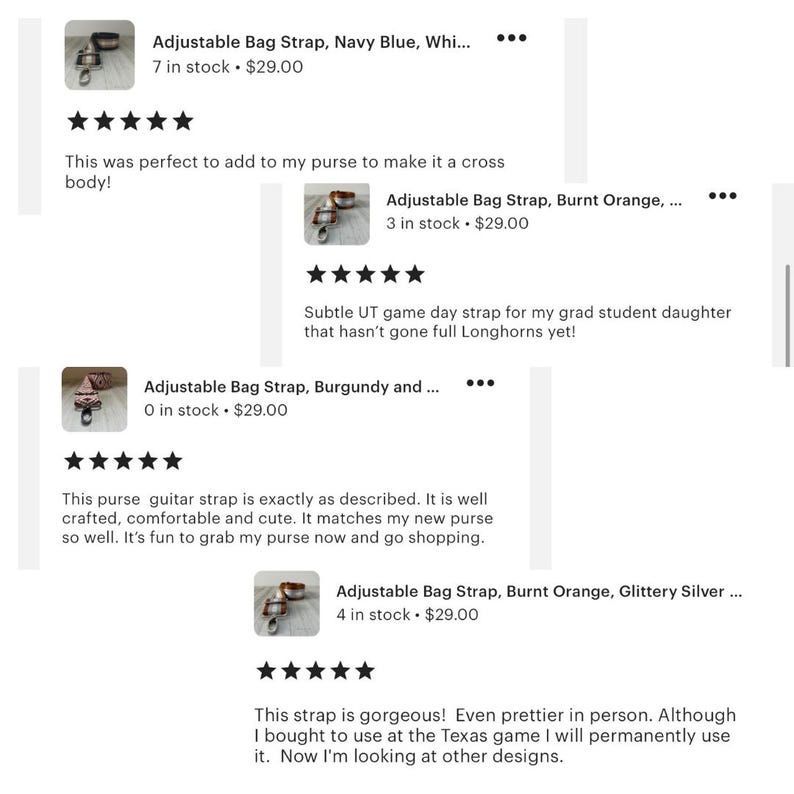 5 star review for Kathryn Brooke bag straps