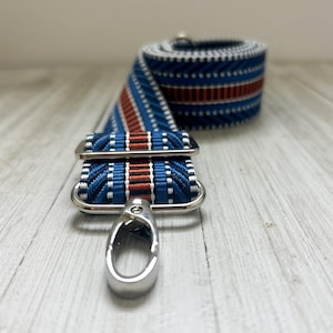 Adjustable Crossbody Bag Strap: Blue Orange Stripe, Handmade in USA