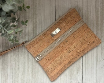 Leveled Up Wristlet Handbag, Cork Fabric with Built in Wallet